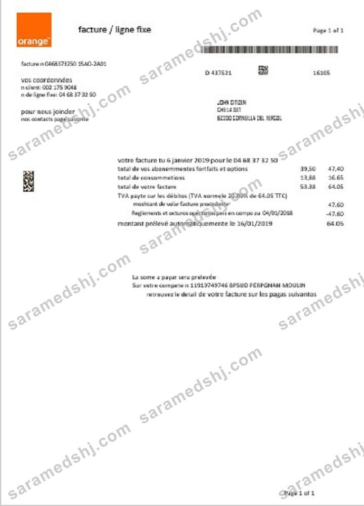 France Orange utility bill